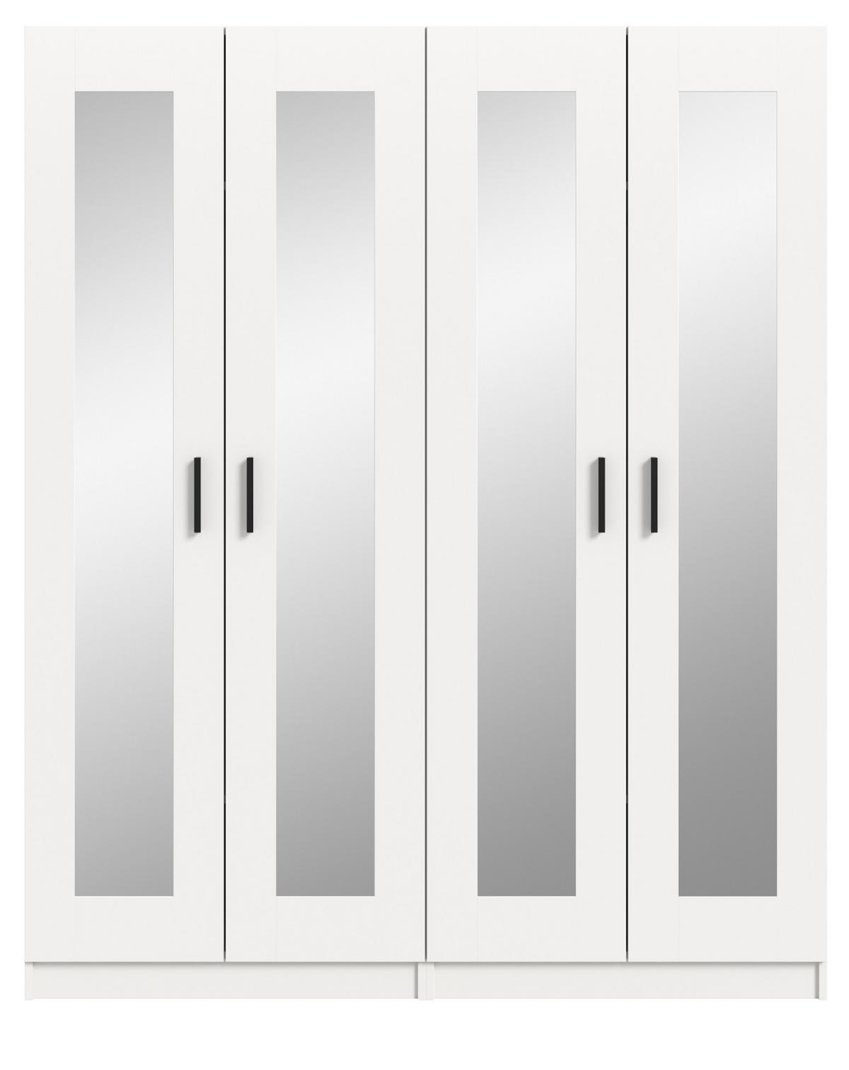 KLEIDERSCHRANK in weiß 160 x 194 cm skandinavisch, Drehtürenschrank 4-türig mit Spiegel - Schwarz/Weiß, Glas/Holzwerkstoff (160/194/56cm) - Inn.Furn