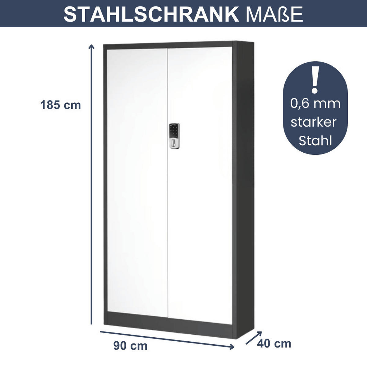 METALLSCHRANK abschließbar ODIS mit Zahlenschloss 185x90x40cm Anthrazit-Weiß - Anthrazit, Metall (90/185/40cm) - DELUKE