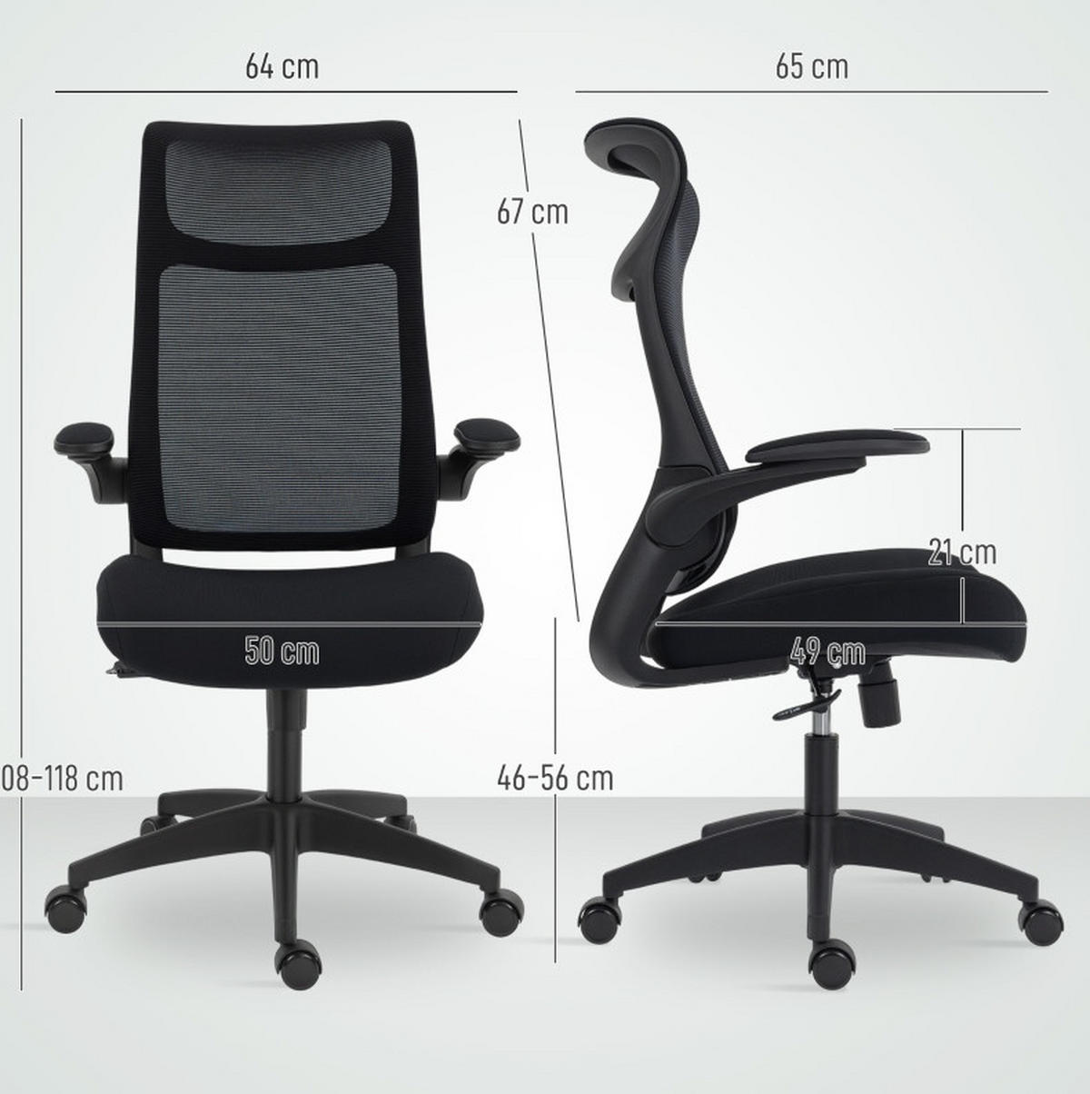 BÜROSTUHL ergonomisch höhenverstellbar Netzrücken Schwarz - Schwarz, Kunststoff (64/118/65cm) - Meubliv