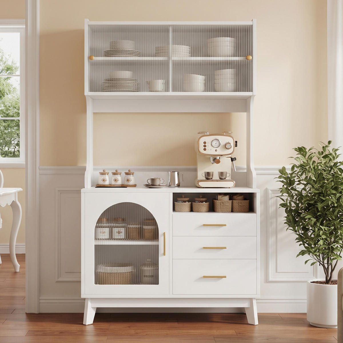 BUFFETSCHRANK 100,5x40x178 cm, 2 Steckdosen, USB-A/USB-C-Anschlüsse, Weiß - Weiß, Holzwerkstoff (100.5/178/40cm) - FOHERE