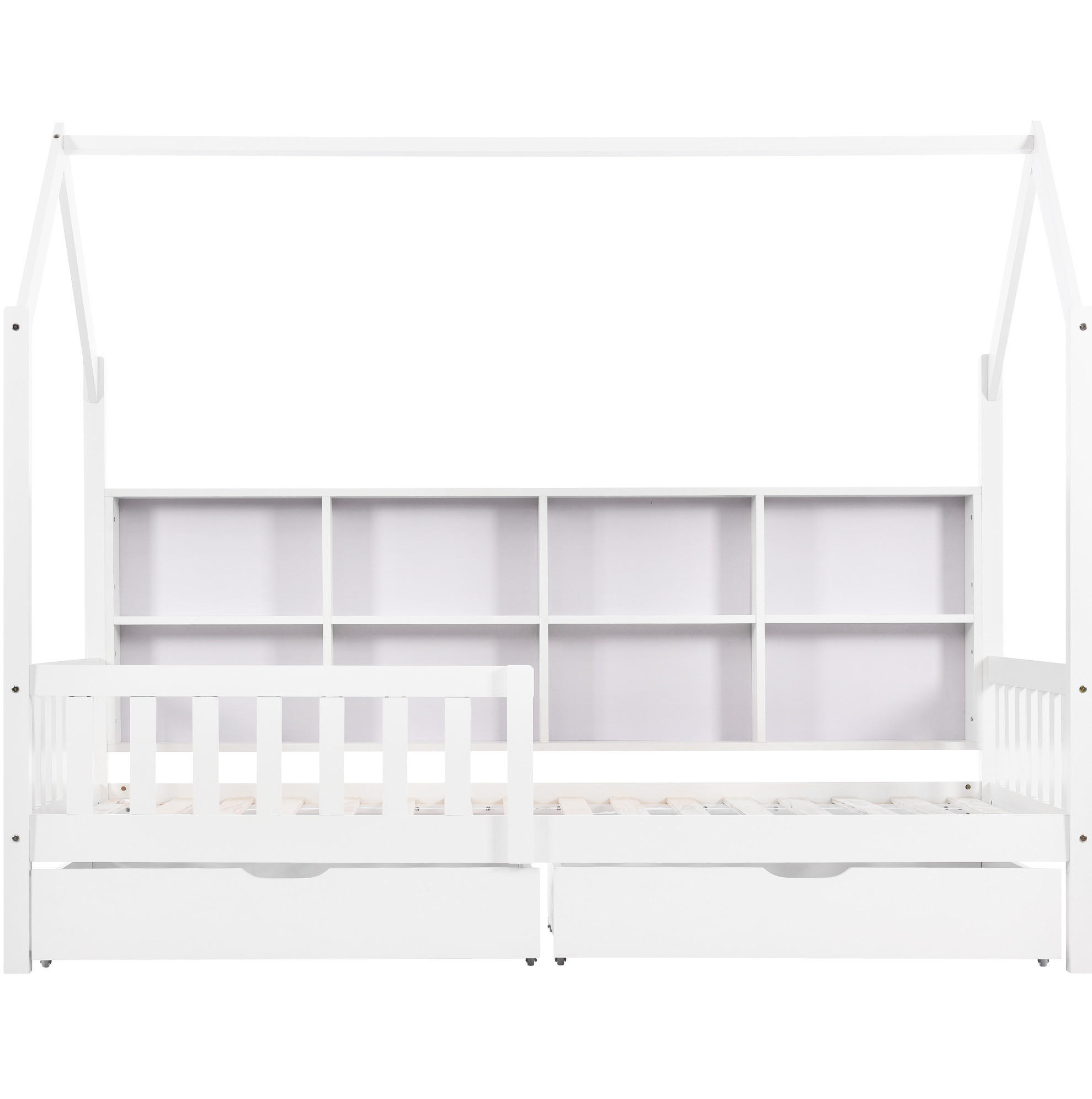 HAUSBETT 90/200 cm Weiß aus Kiefer mit Regal, 2 Schubladen und Rausfallschutz - Weiß, Holz (90/200cm) - Flora Grace