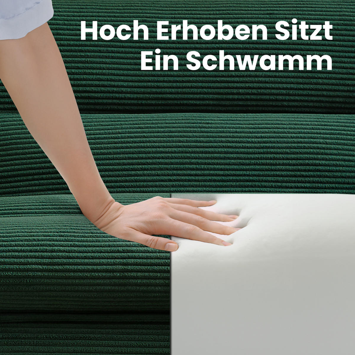 SOFA 101/81/75 cm mit Fußhocker, abnehmbarer Rücken- und Sitzpolsterung aus Cord, Grün - Grün, Textil (81/75/101cm) - Redom