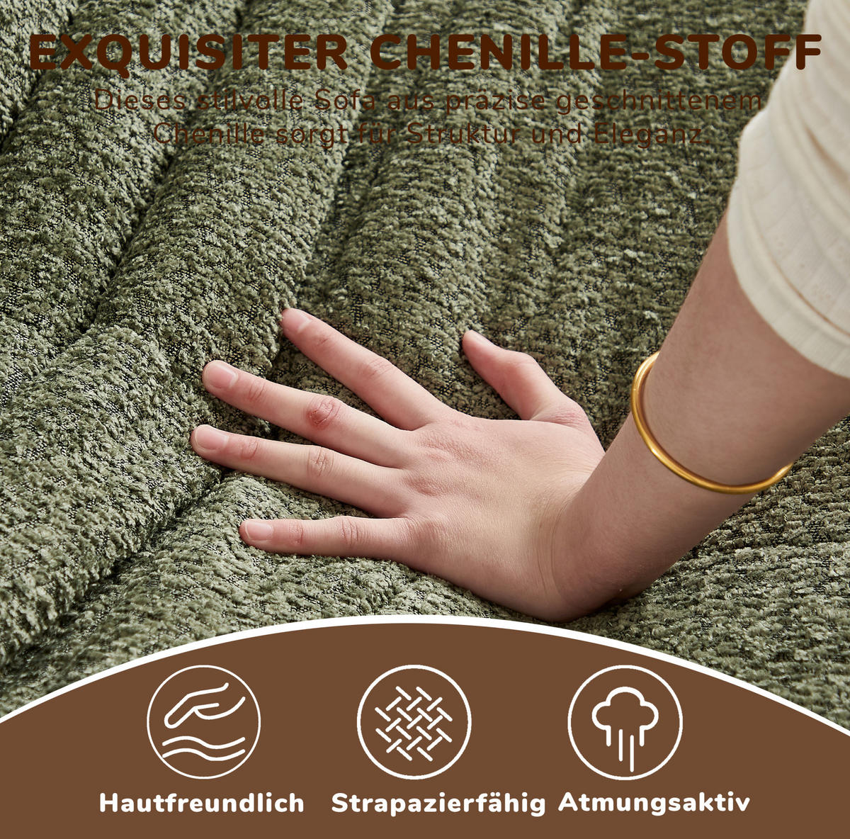 SOFA aus Chenille mit hochdichtem Schaum Grün - Grün, Kunststoff (94/71/101cm) - Beauniv