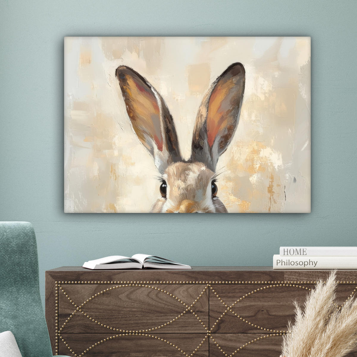 LEINWANDBILD Hase - Ohren - Braun Wandbilder 80x60 cm - Beige, Textil (80/60cm) - MuchoWow
