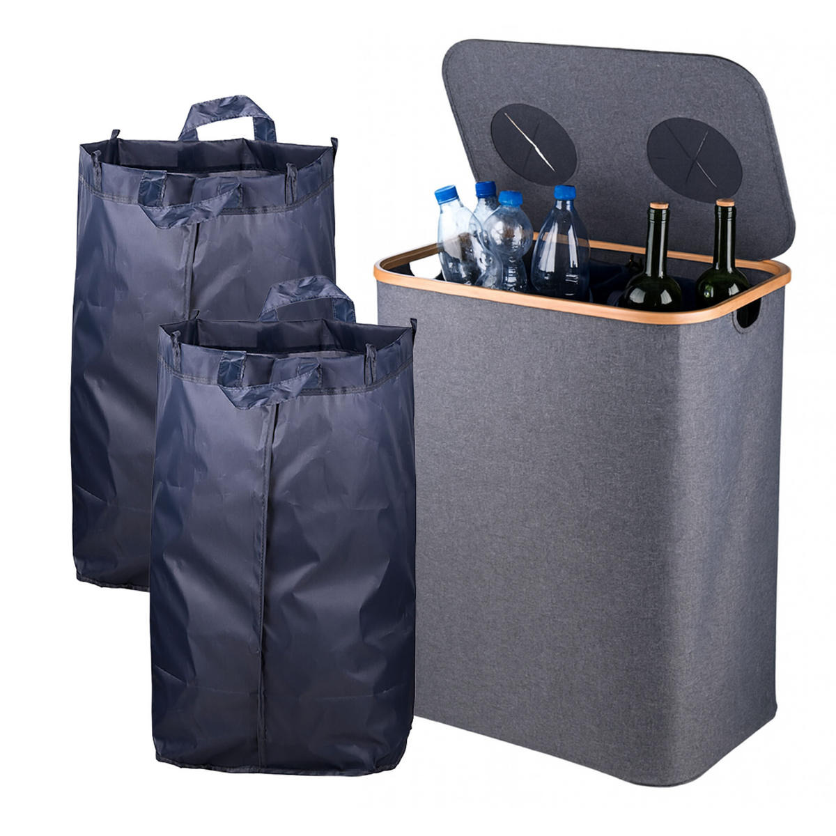 PFANDFLASCHEN-SAMMELBEHÄLTER - Grau, Holz/Kunststoff (57/80/37cm) - Relaxdays