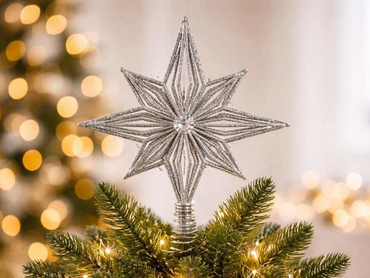WEIHNACHTSBAUMSPITZE Stern silber, Kunststoff, 20 cm - Silberfarben, Kunststoff/Metall (20cm) - LAALU