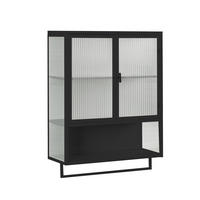 KÜCHENOBERSCHRANK 60/23/78 cm mit 2 Glastüren, offener Ablage und Handtuchhalter aus Glas und Metall, Schwarz - Schwarz, Glas (60/78/23cm) - Redom