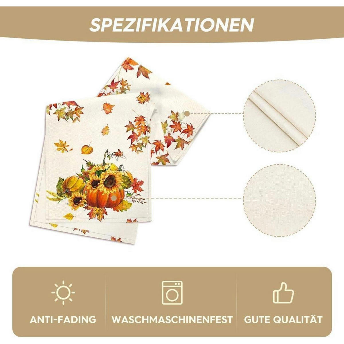 TISCHLÄUFER Herbstmotiv 40 x 180 cm - Creme, Textil (180/40/1.5cm)