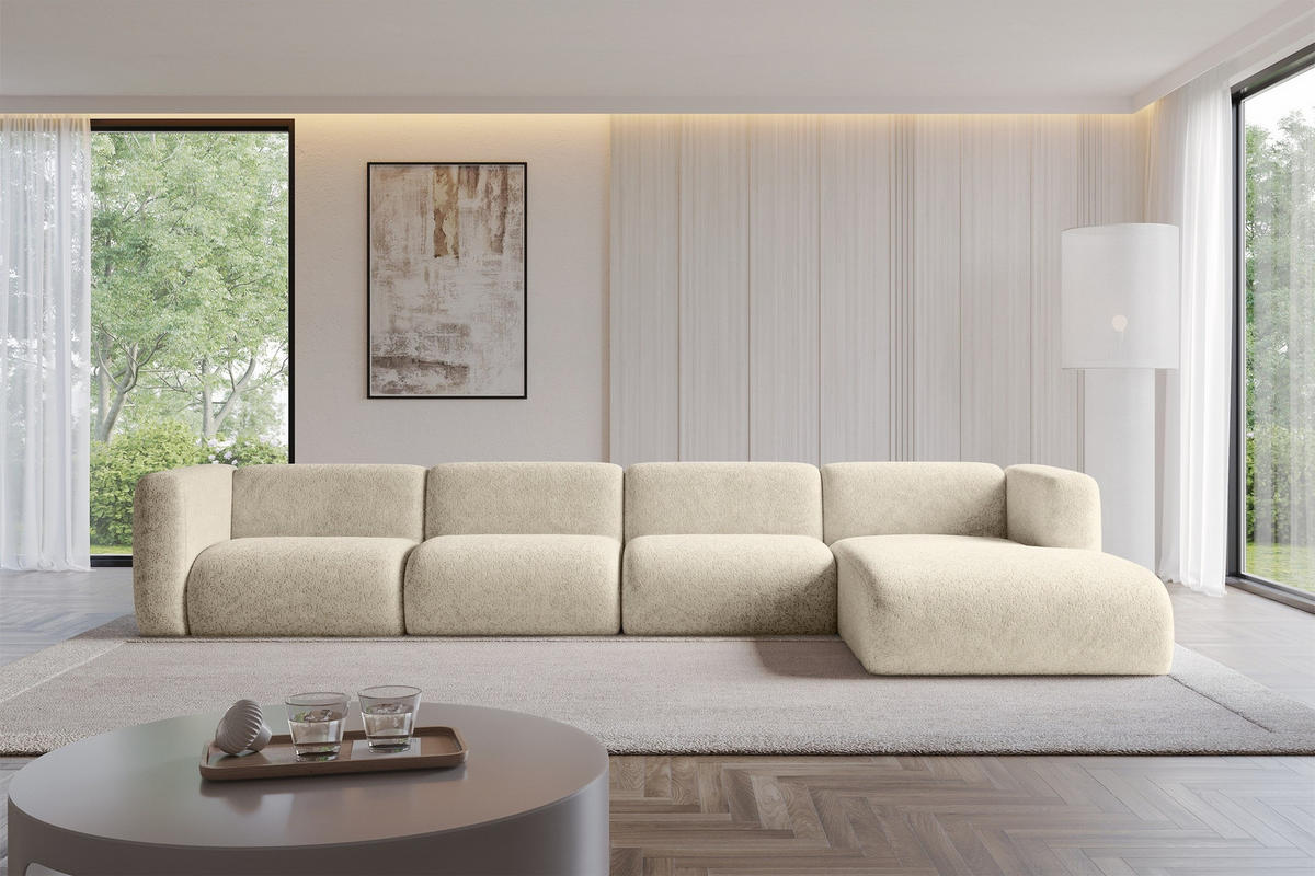 ECKSOFA Ottomane Rechts MIRA-L3 409x179x70 Creme Velours - Creme/Schwarz, Holzwerkstoff/Kunststoff (409/179cm) - ALTDECOR