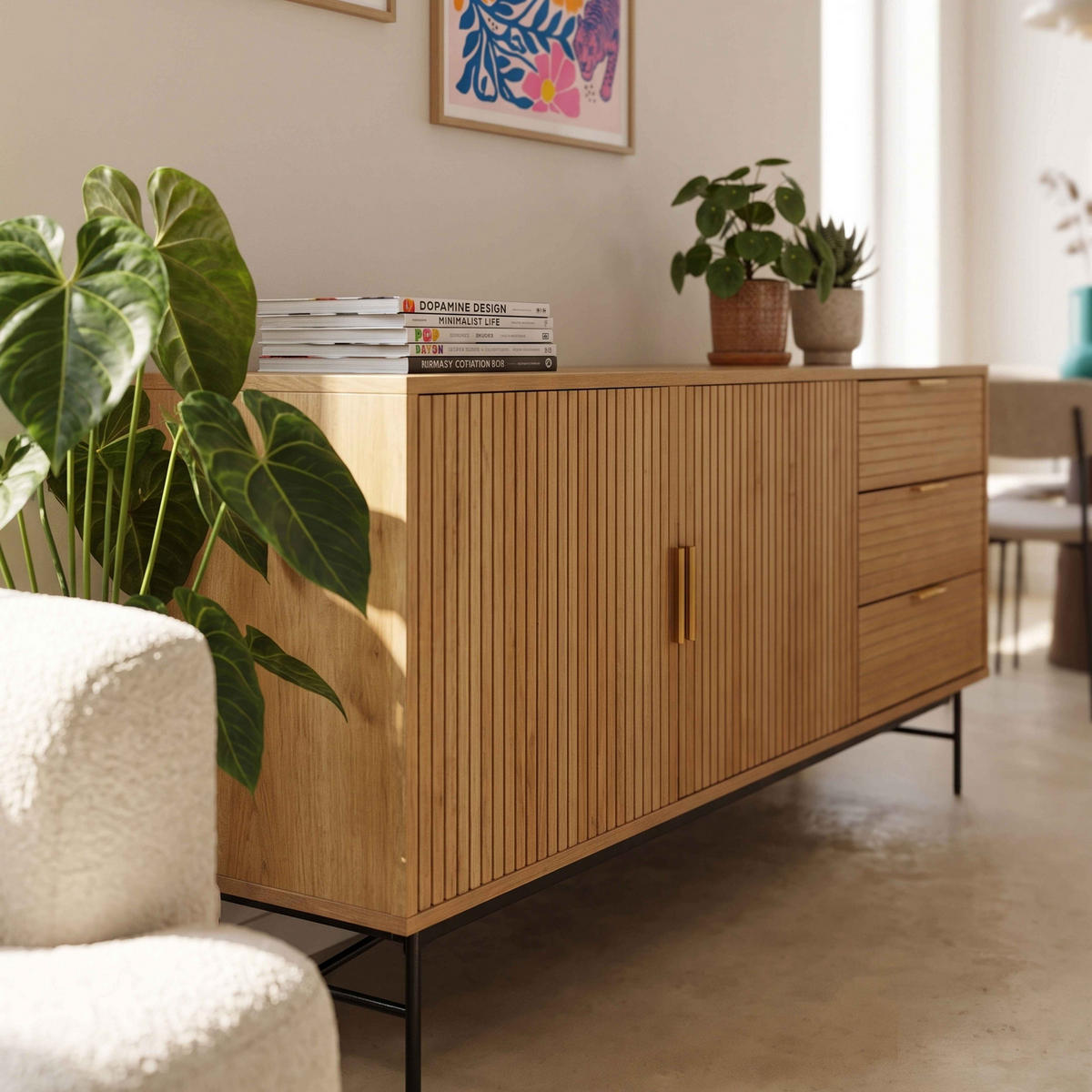 SIDEBOARD, Beigefarbe - Beige, Holz/Metall (160/75/40cm) - Oviala