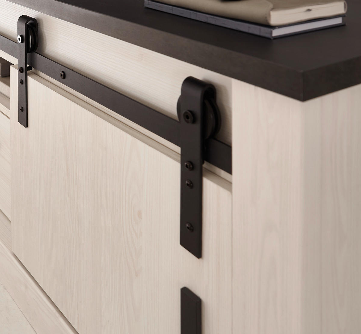 AKTENSCHRANK weiß Pinie, anthrazit Landhaus, Regalschrank mit viel Stauraum - Anthrazit/Weiß, Holzwerkstoff/Metall (93/201/38cm) - Furn.Design