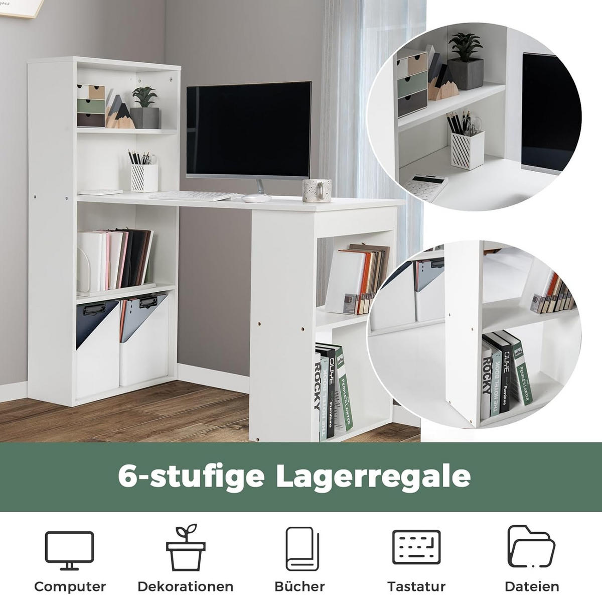 SCHREIBTISCH 120cm Weiß - Weiß, Holz (122/52/120cm) - COSTWAY