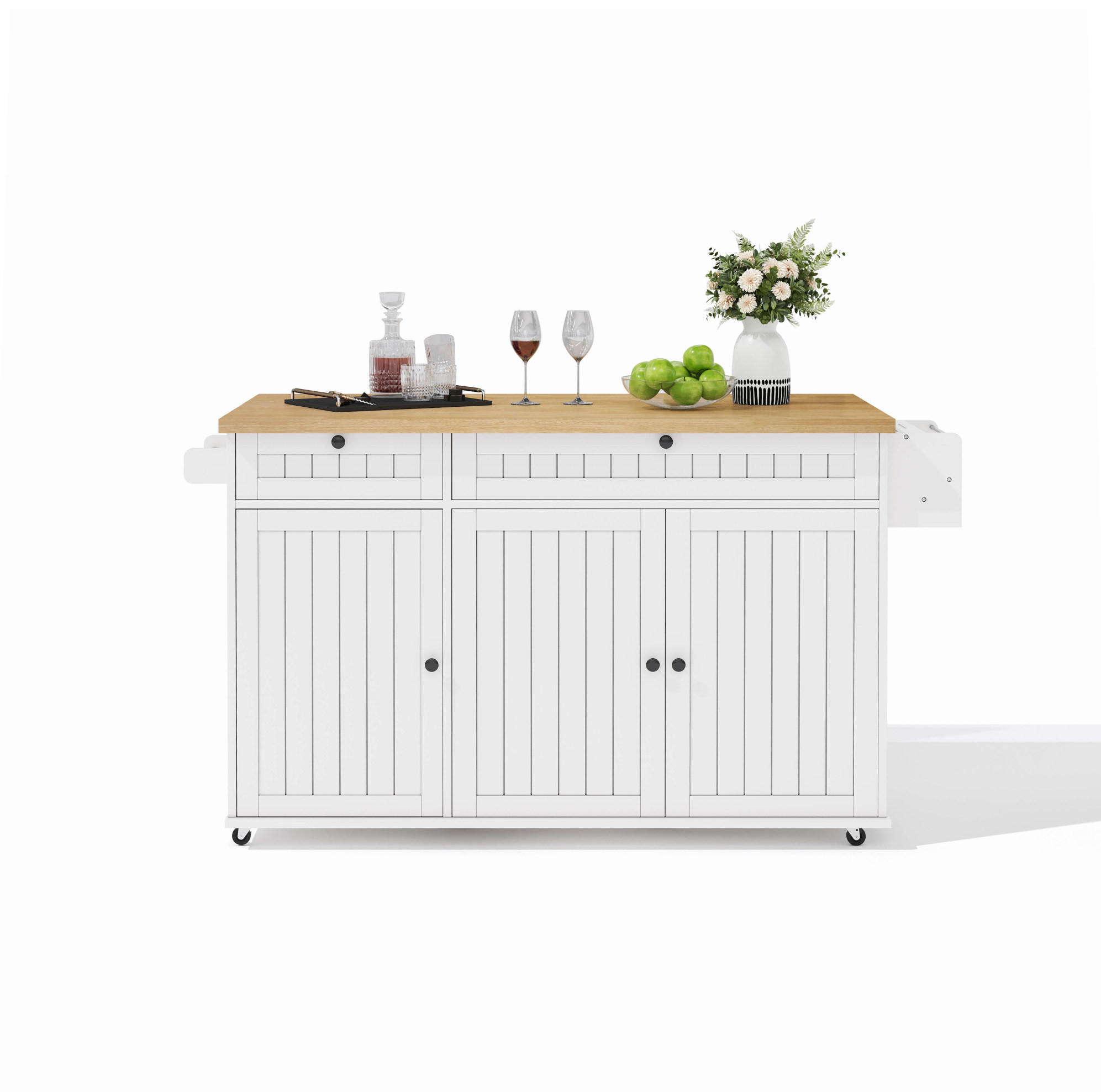 KÜCHENINSEL 137/89,5/45 cm Natur/Weiß aus MDF mit klappbarer Arbeitsplatte - Naturfarben, Holzwerkstoff (70/89.5/137cm) - OKMYHOME