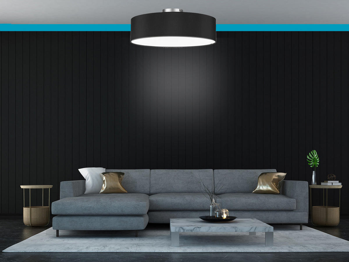 DECKENLAMPE Ø40cm, Lampenschirm Stoff Schwarz - Schwarz, Textil (40/40/19cm) - meineWunschleuchte