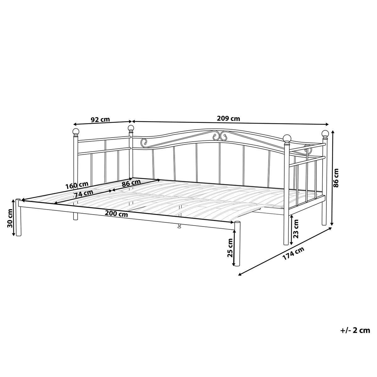 AUSZIEHBETT 80x200 cm Weiß Tulle - Weiß, Metall (80/200cm) - Beliani