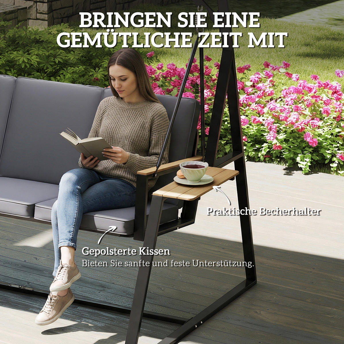 HOLLYWOODSCHAUKEL 3-Sitzer 222/131/175 cm Dunkelgrau - Grau, Textil (131/175/222cm) - Outsunny