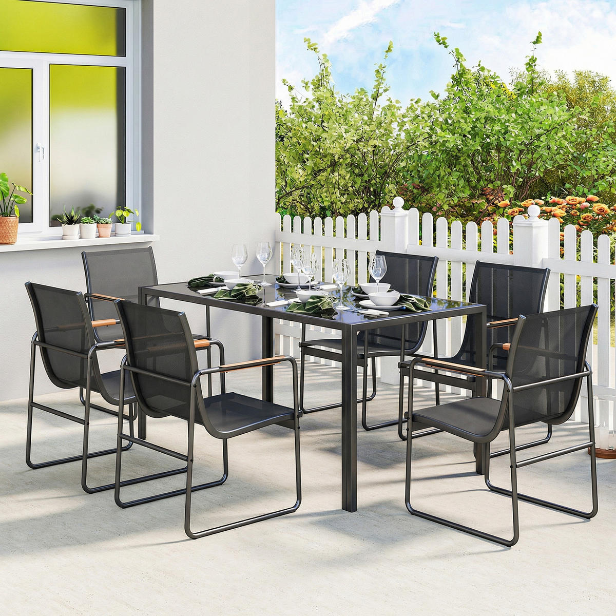 GARTENMÖBEL-SET Schwarz 150.0/80.0/73.0cm - Schwarz, Metall