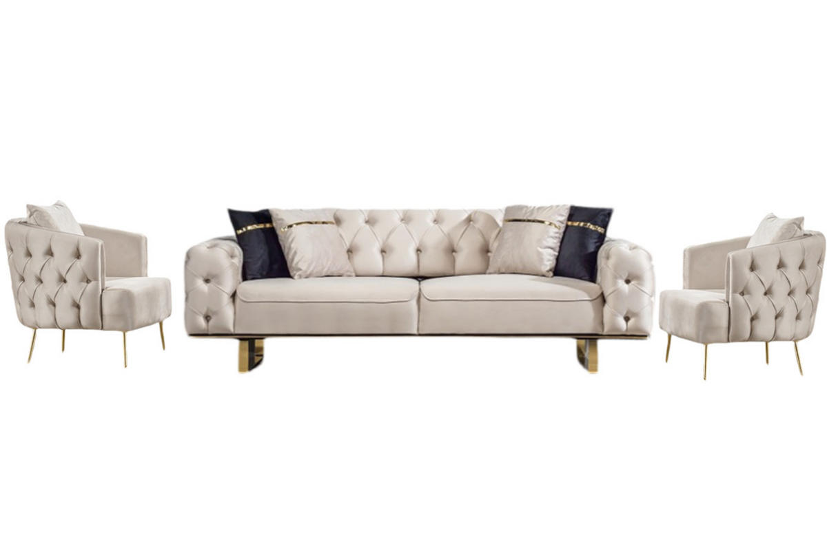 SITZGARNITUR Roma Beige Stellvariante:3+1+1 - Beige, Holz (240/81/103cm) - Villa Möbel