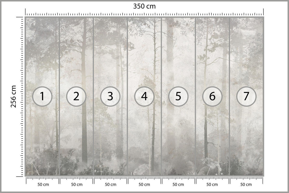 FOTOTAPETE für Wohnzimmer Nebliger Wald Vintage Bäume 350x256 - Beige/Grau, Papier (350/256cm) - Muralo