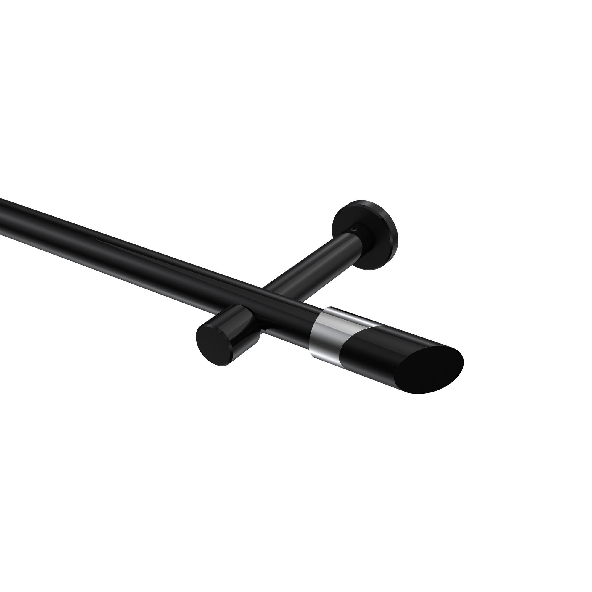 GARDINENSTANGEN-SET Prestige Verano 280 cm (geteilt in 2 x 140 cm), 1-läufig (ohne Ringe), 20 mm Ø Schwarz - Chromfarben/Schwarz, Metall (280cm) - INTERDECO