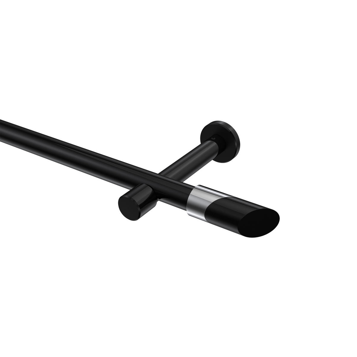 GARDINENSTANGEN-SET Prestige Verano 120 cm, 1-läufig (ohne Ringe), 20 mm Ø Schwarz - Chromfarben/Schwarz, Metall (120cm) - INTERDECO