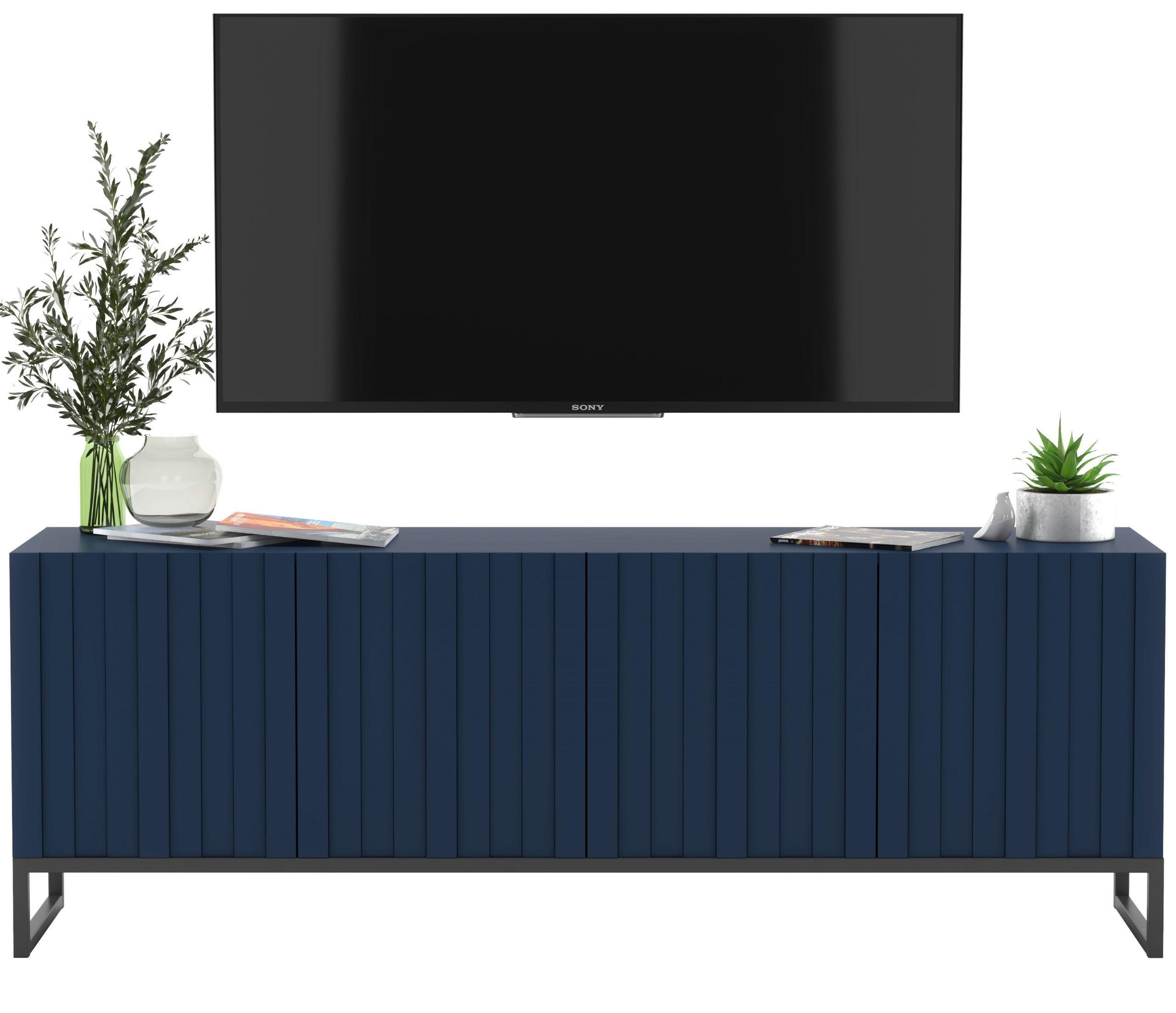 TV-SCHRANK Elpis Marineblau Matt mit Metallrahmen Glamour 150 cm - Blau/Schwarz, Holzwerkstoff/Metall (150/51.5/36.5cm) - Meble Lindner
