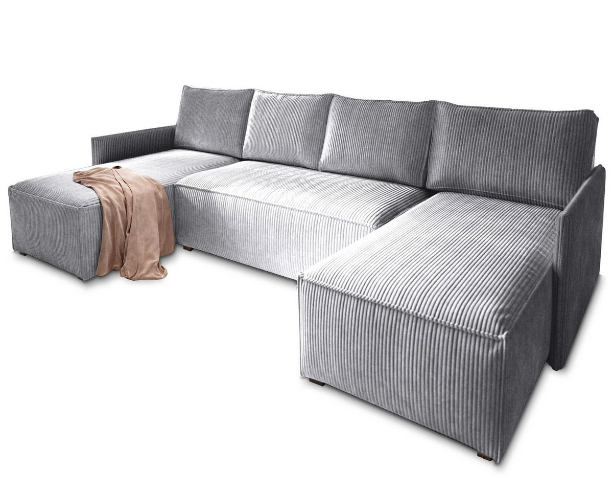 ROHOVÁ SEDAČKA TRES světle šedá - šedá/světle šedá, dřevo/textil (271/140cm) - MASSENO