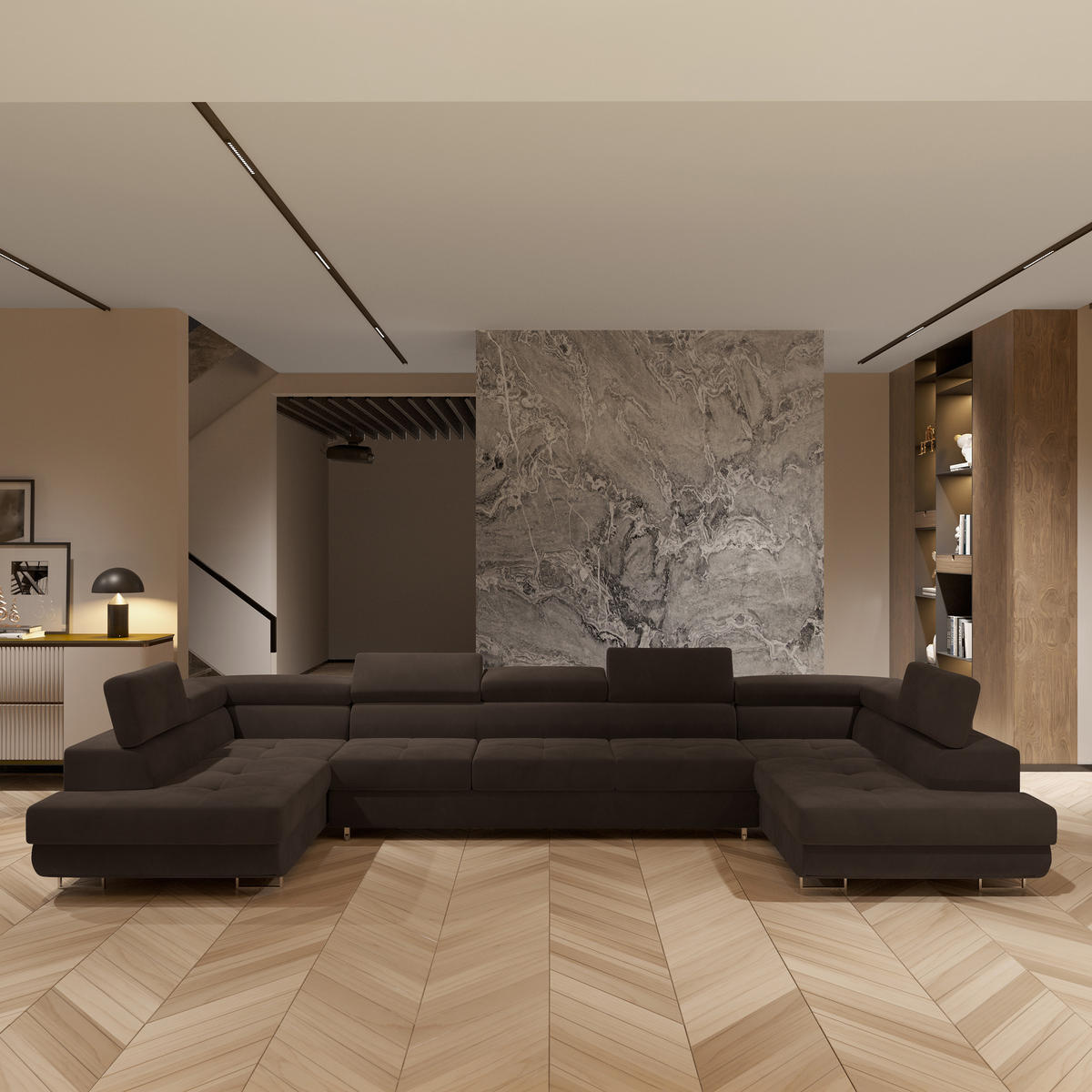 ROHOVÁ SEDAČKA ISOLANO hnědá - stříbrná/hnědá, kov/dřevo (408/202cm) - MASSENO