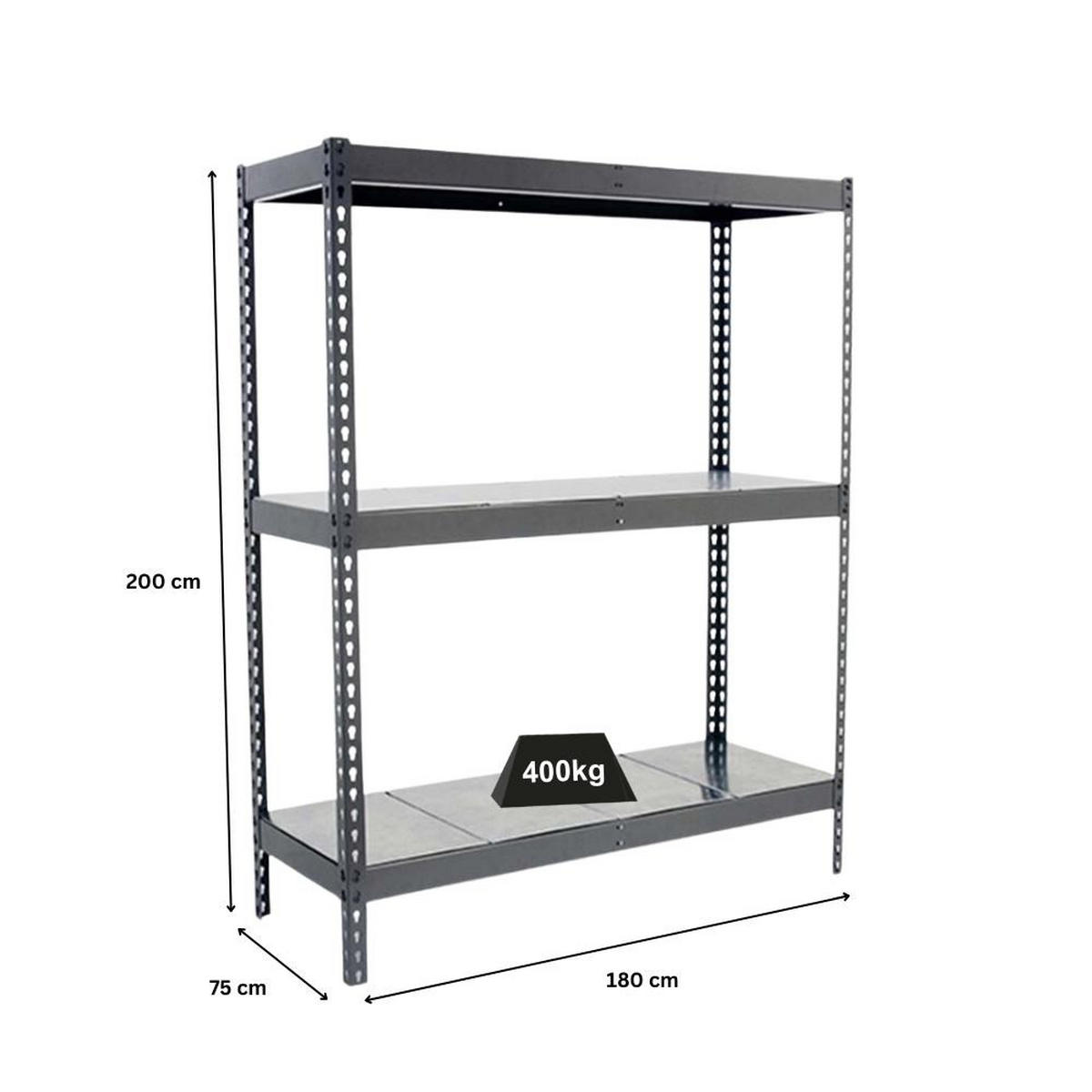 SCHWERLASTREGAL METAL YETI THREE | HxBxT 200x180x75cm | Fachlast 400kg | Grau - Grau, Metall (180/200/75cm) - PROREGAL