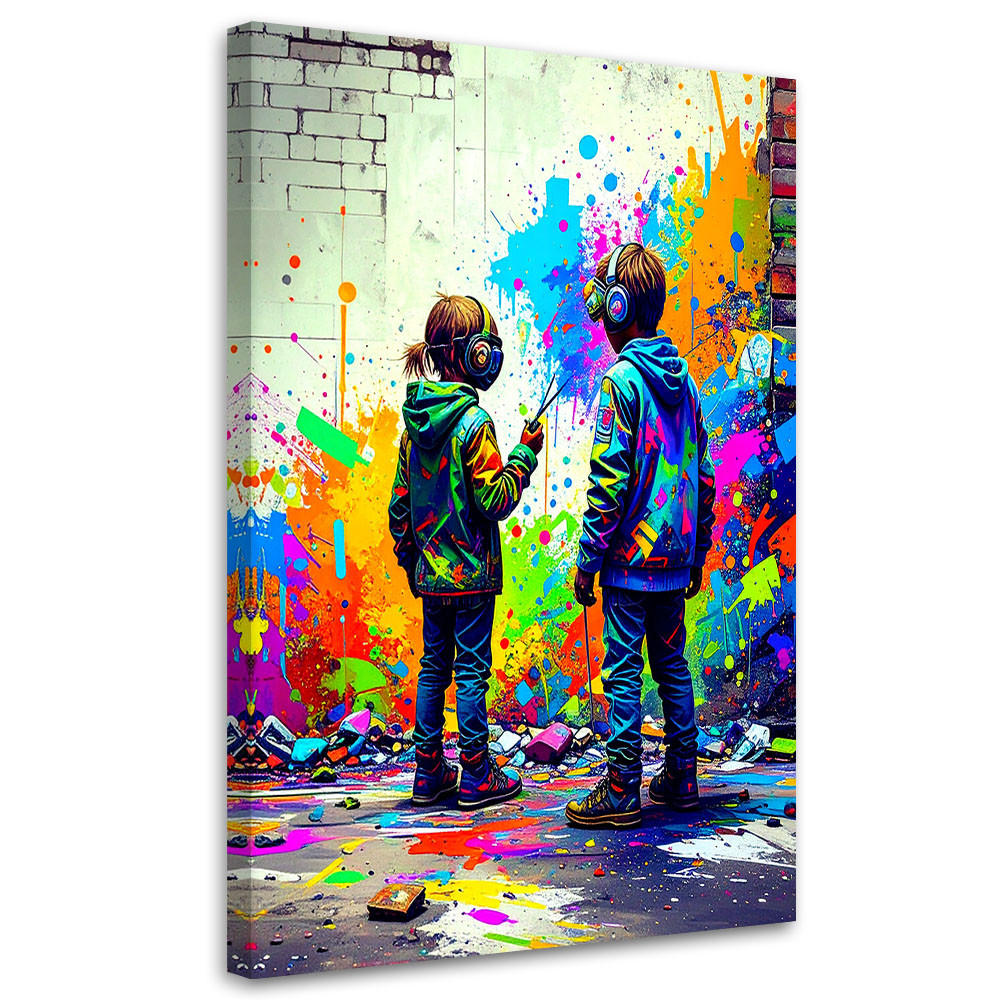 LEINWANDBILD Graffiti Street Art Bunt Abstrakt 80x120cm - Multicolor, Textil (80/120cm) - Feeby