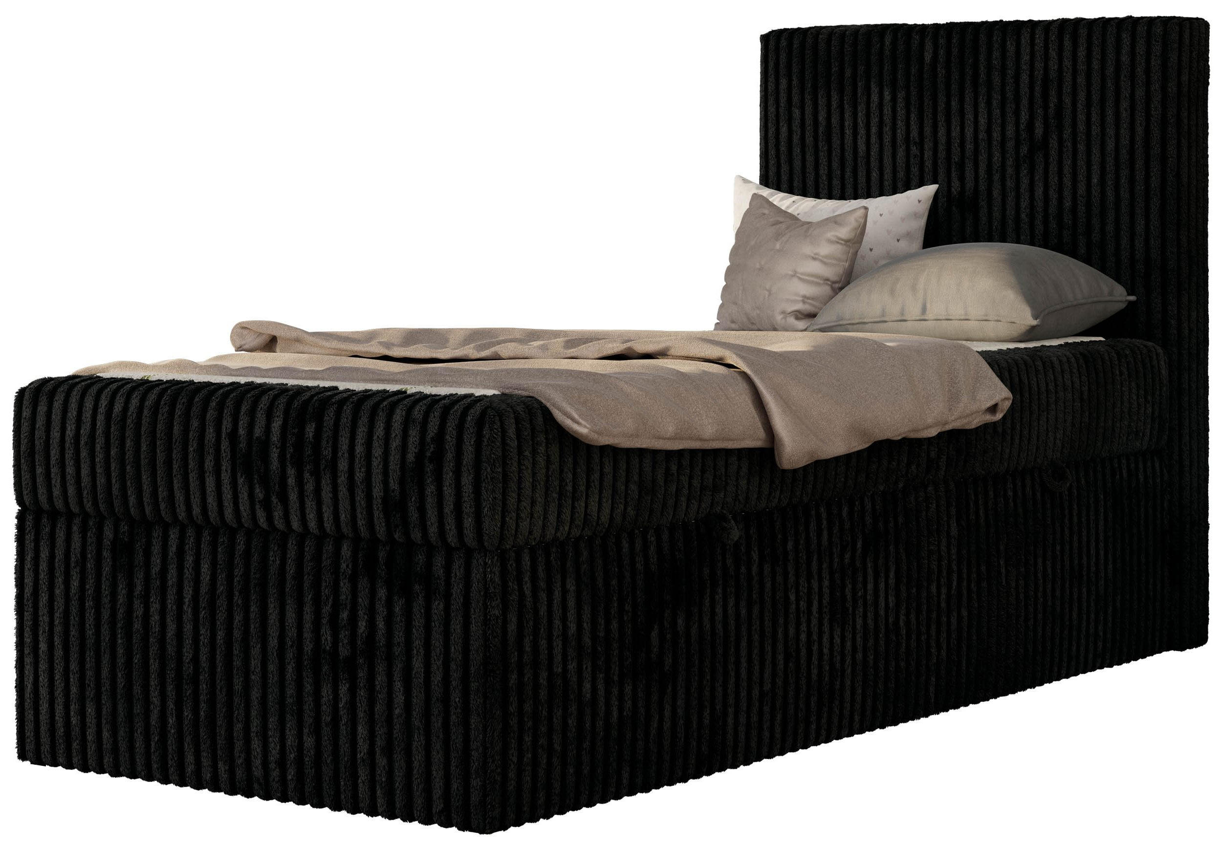 JUGENDBETT TILIO 90/200 - Schwarz - H3 - Rechts Seite - Schwarz, Textil (90/200cm) - MKS