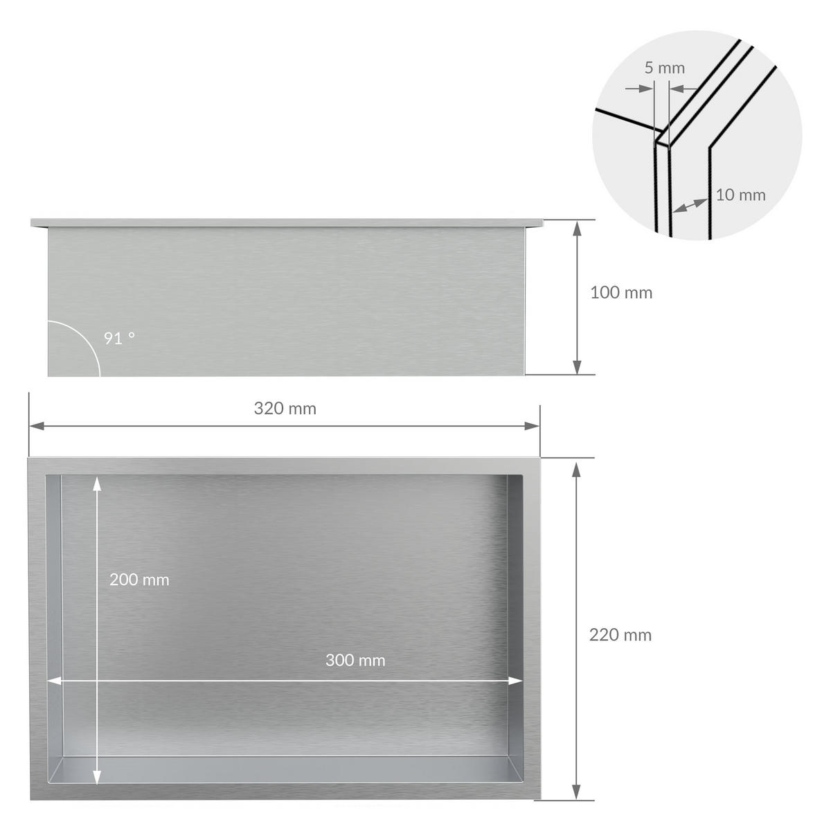 DUSCHNISCHE Silber 30/20 cm - Silberfarben, Metall (22/10/32cm) - LuxeBath
