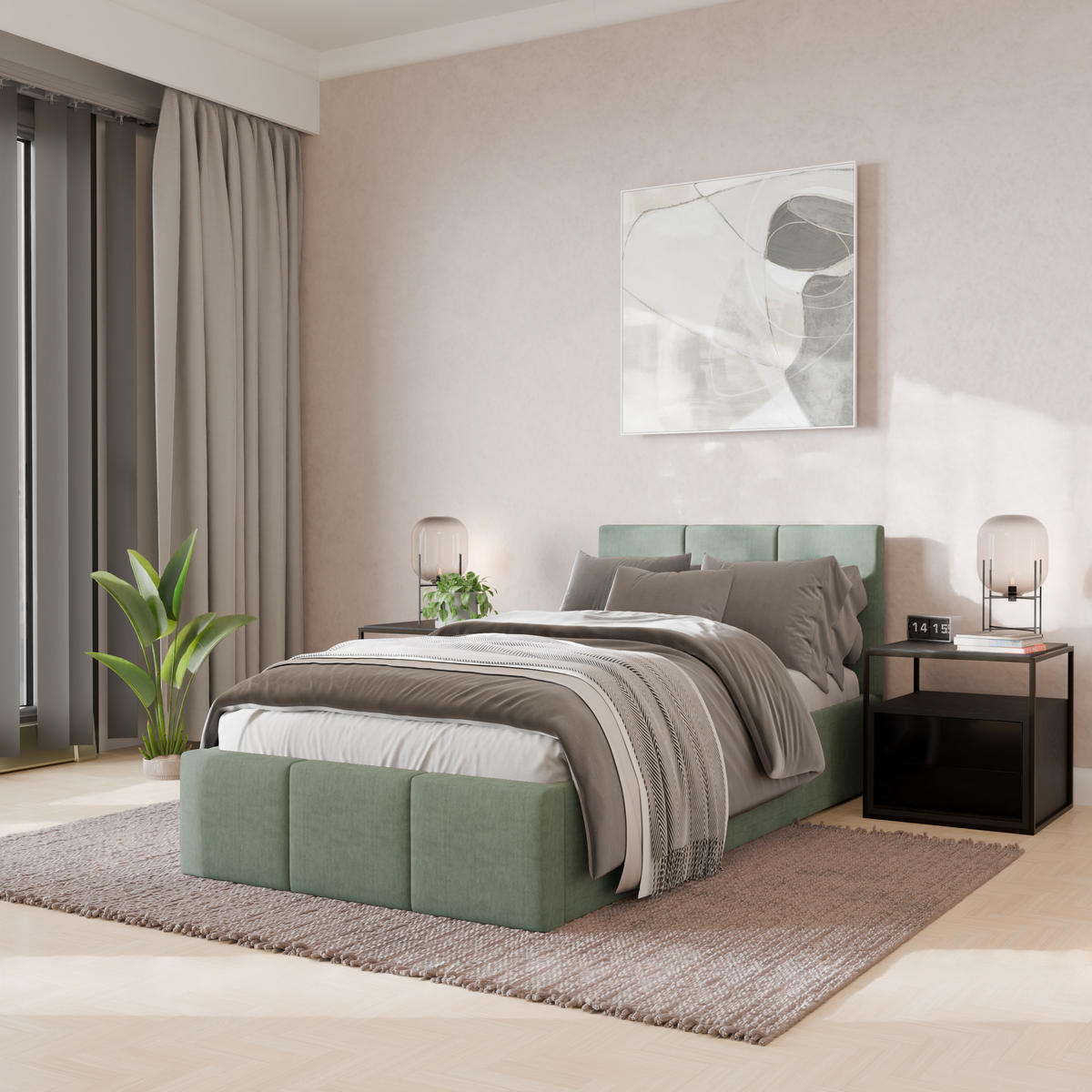 POLSTERBETT für Schlafzimmer Bett mit Stauraum Mint 90x200cm Kopfteil 120cm - Grün, Holzwerkstoff/Metall (90/200cm) - Muralo