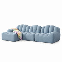 MODULARES Ecksofa mit Ottomane, granulierter Fleece, Blau 288x165x79 cm, 3-Sitzer - Blau, Textil (165/288cm) - IVMEU