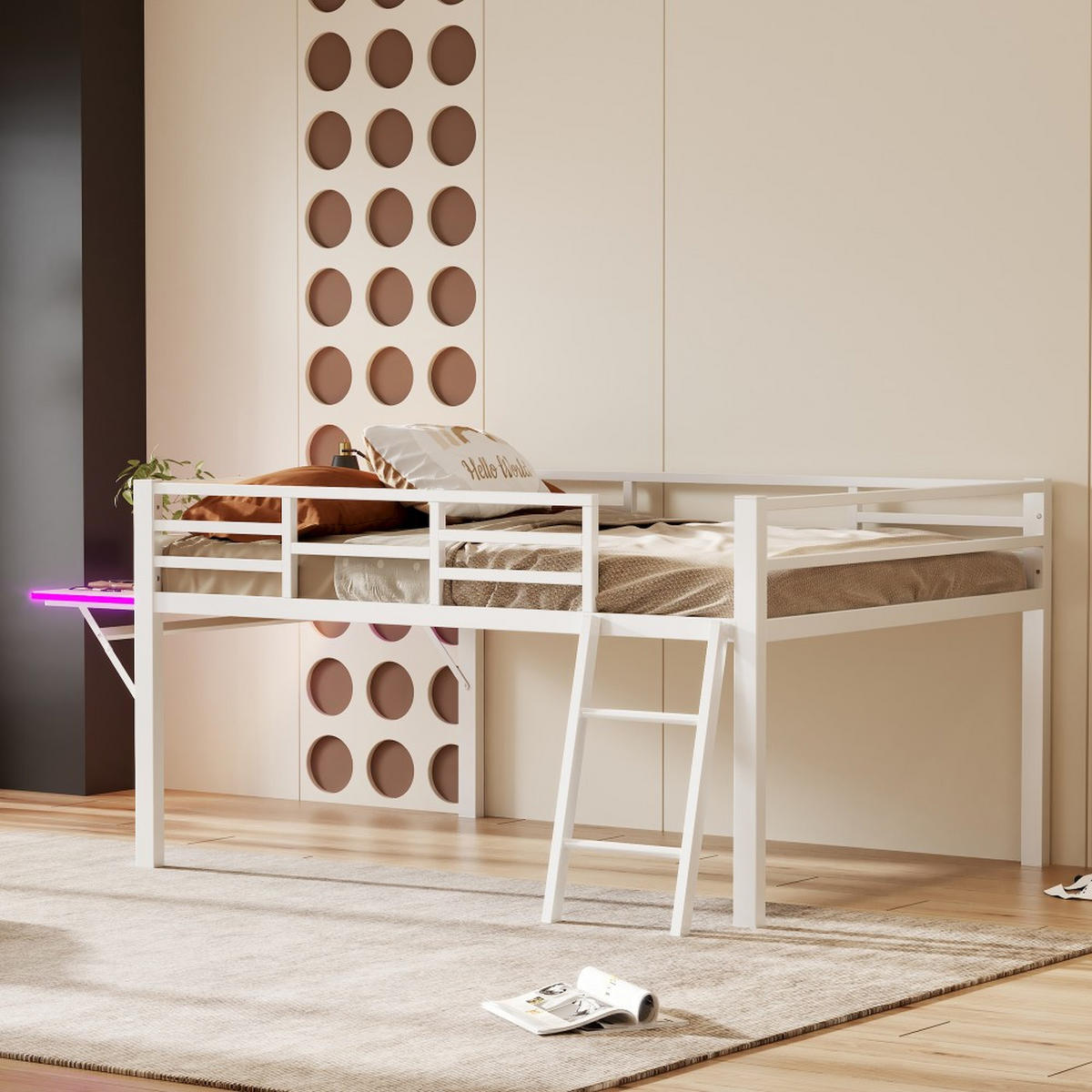 METALLBETT 140 x 200 cm in Weiß mit LED-Lichtband - Weiß, Metall (140/200cm) - KOMHTOM