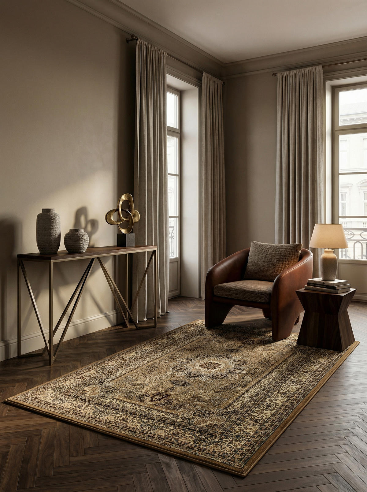 ORIENTTEPPICH Kurzflor Polypropylen saugroboter Wohnzimmer Beige Rechteckig 240x340 - Beige, Textil (240/340cm) - KADIMA DESIGN