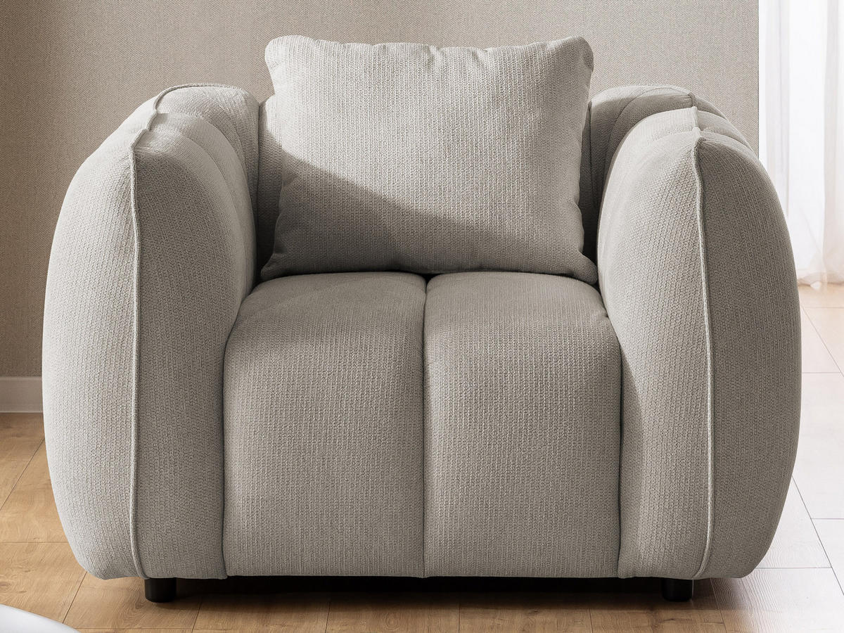 KRESLO Nubira v hlboko prešívanom dizajne Bubble z mäkkej štruktúrovanej látky v taupe farbe s moderným vzhľadom - čierna/taupe, drevo/textil (115/69/89cm) - S-Style