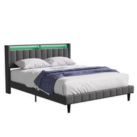 POLSTERBETT 160x200 cm, Grau, mit USB & LED - Grau, Textil/Metall (160/200cm)
