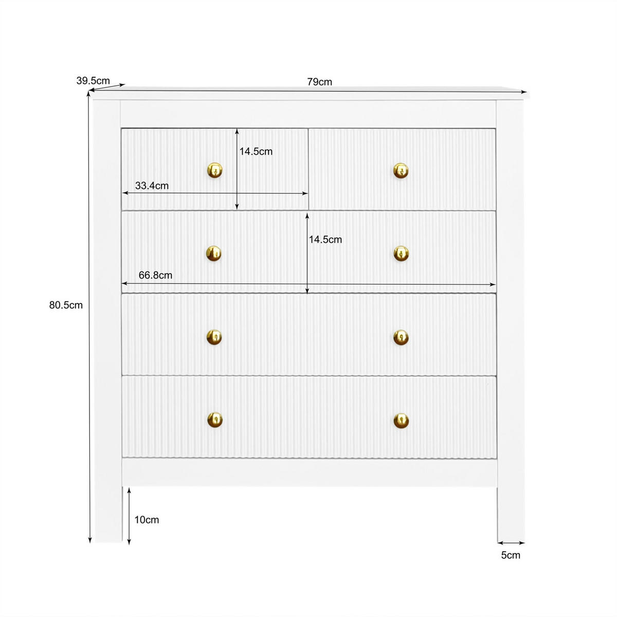 SIDEBOARD Weiß, Goldgriffe, Stauraum, zeitloses Design - Weiß, Holz (79/80/39cm)