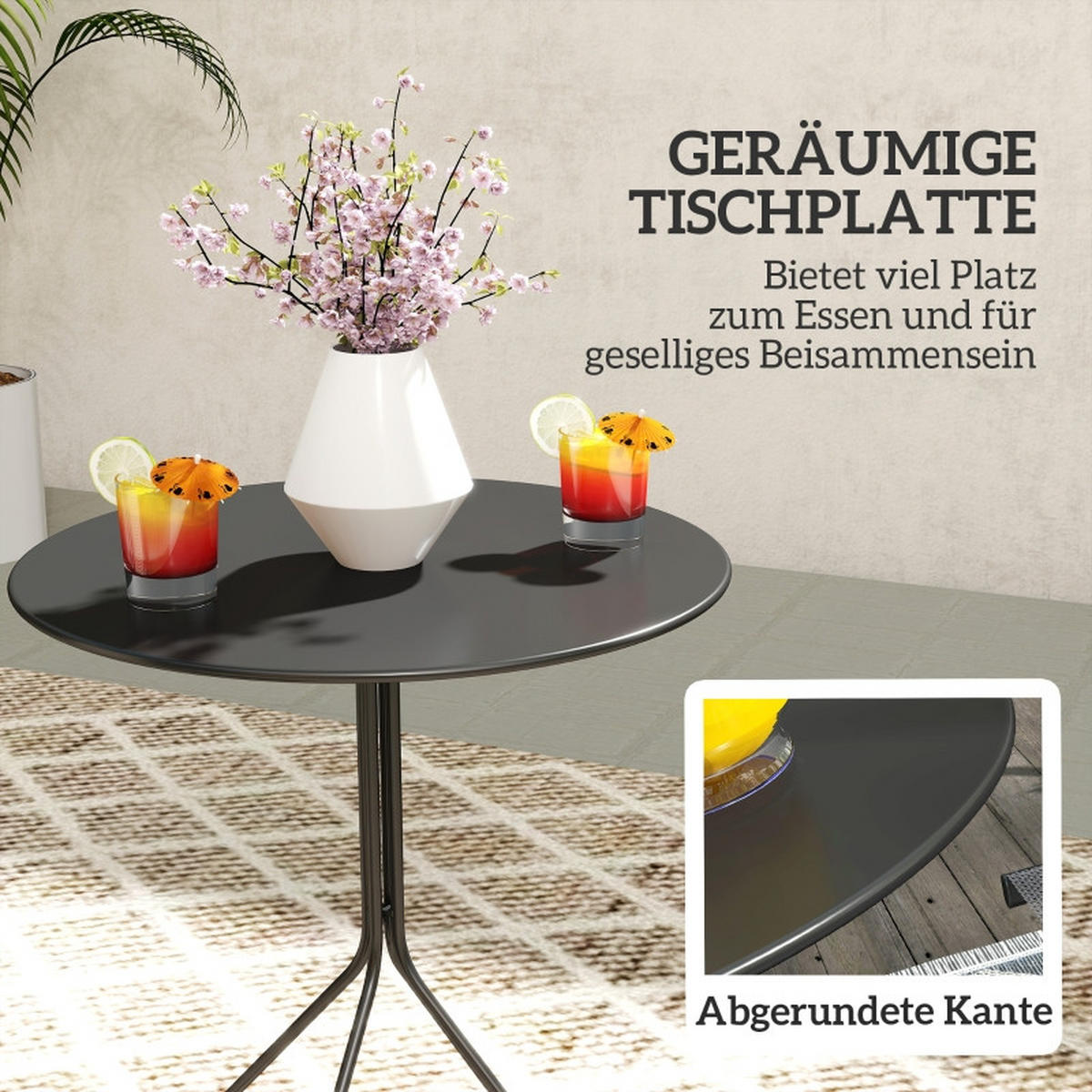GARTENTISCH klappbar Ø60 cm – SCHWARZ - Schwarz, Metall (60/60/71cm) - ComfortXL