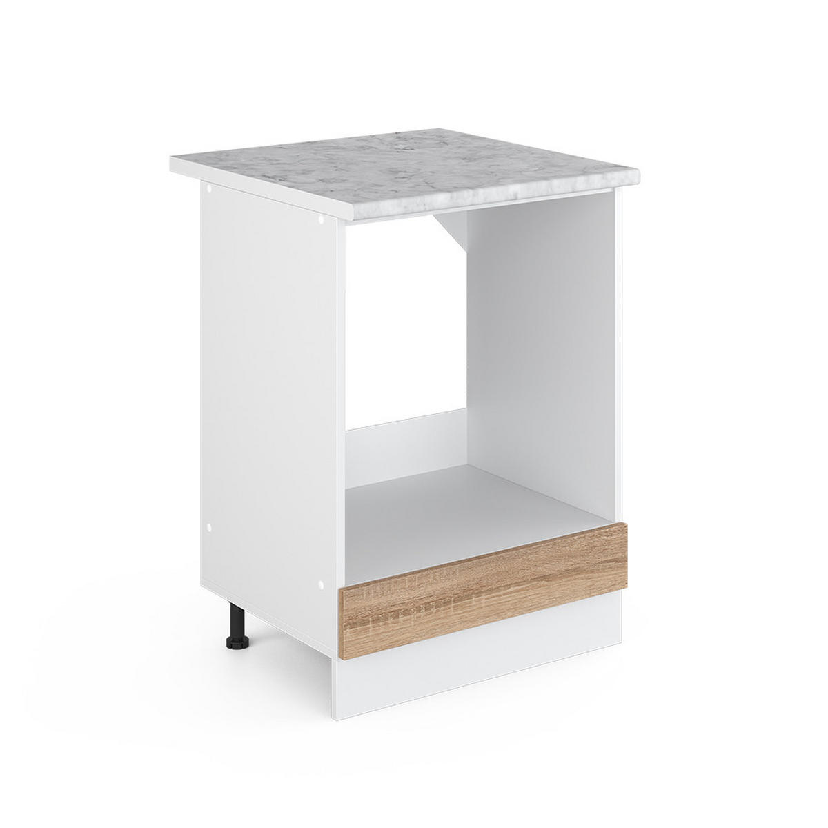 HERDUMBAUSCHRANK R-Line Sonoma 60 cm, AP Marmor - Weiß/Sonoma Eiche, Holzwerkstoff (60/81.6/60cm) - Vicco