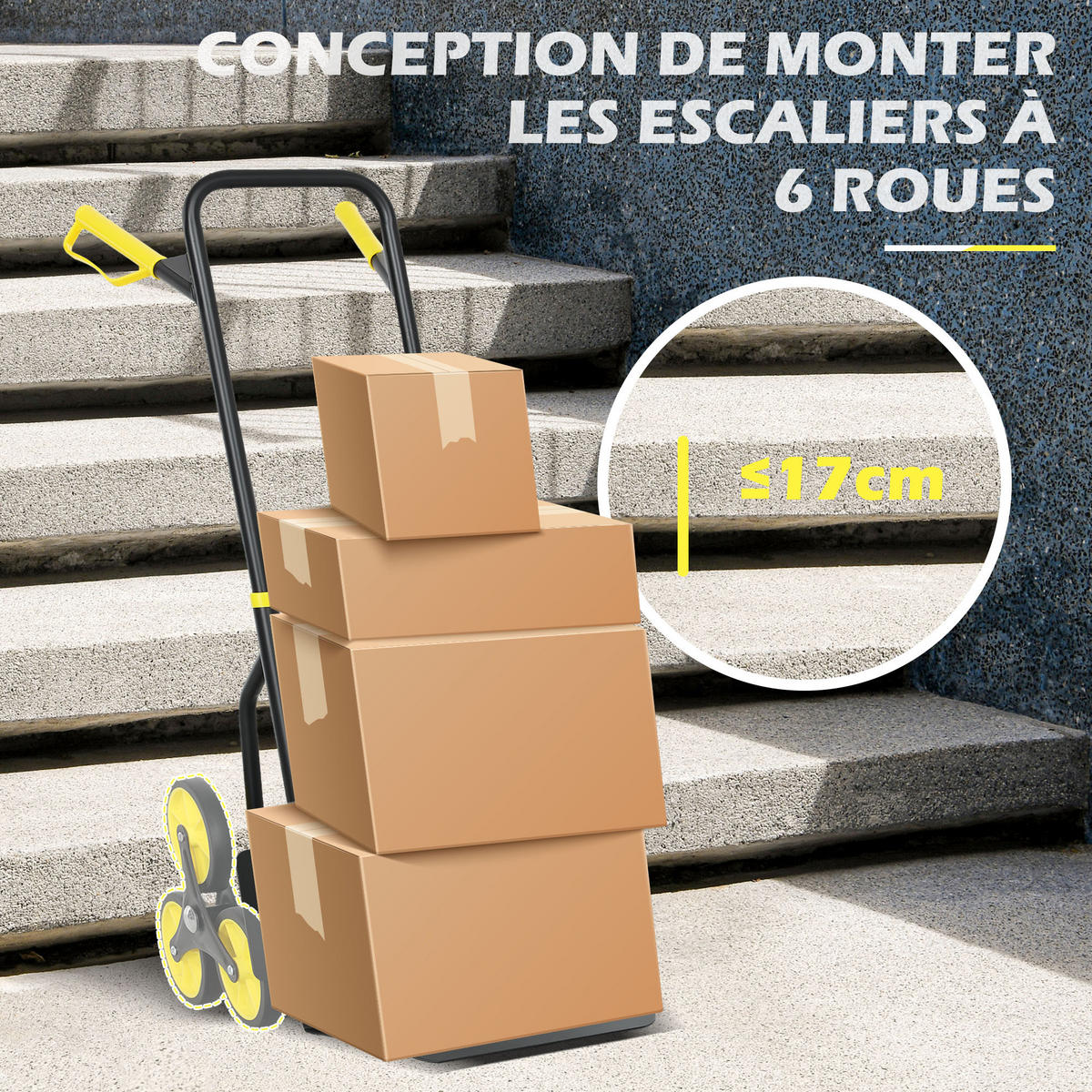 TREPPENSACKKARREN DE-18162 120 kg, 6-Rollen, klappbar Gelb - Gelb, Metall (44/67/106.5cm) - ComfortXL