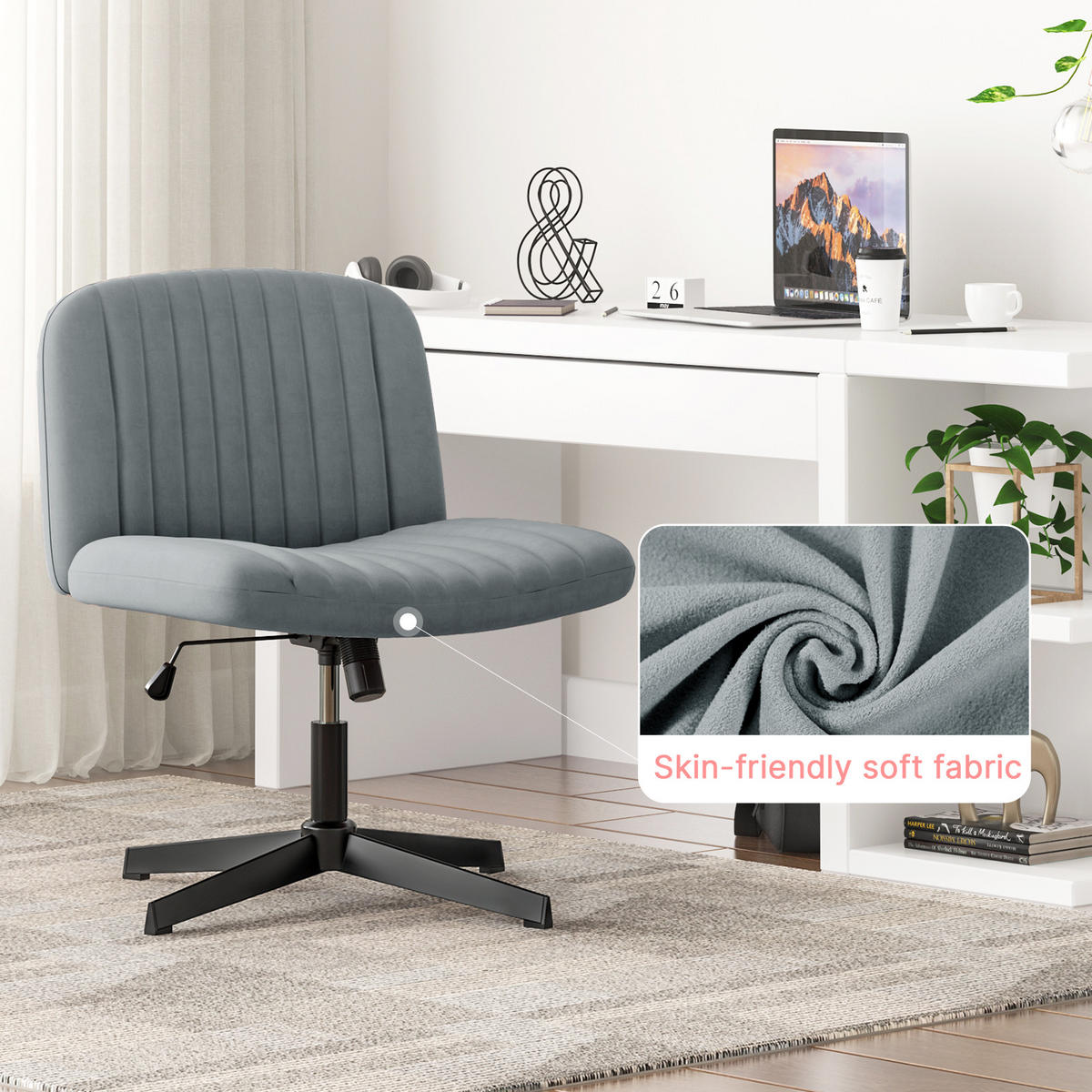 BÜROSTUHL modern, ohne Armlehnen, ohne Rollen, Kreuzgestell – Beige - Grau, Metall (66/90/45cm) - Rattantree