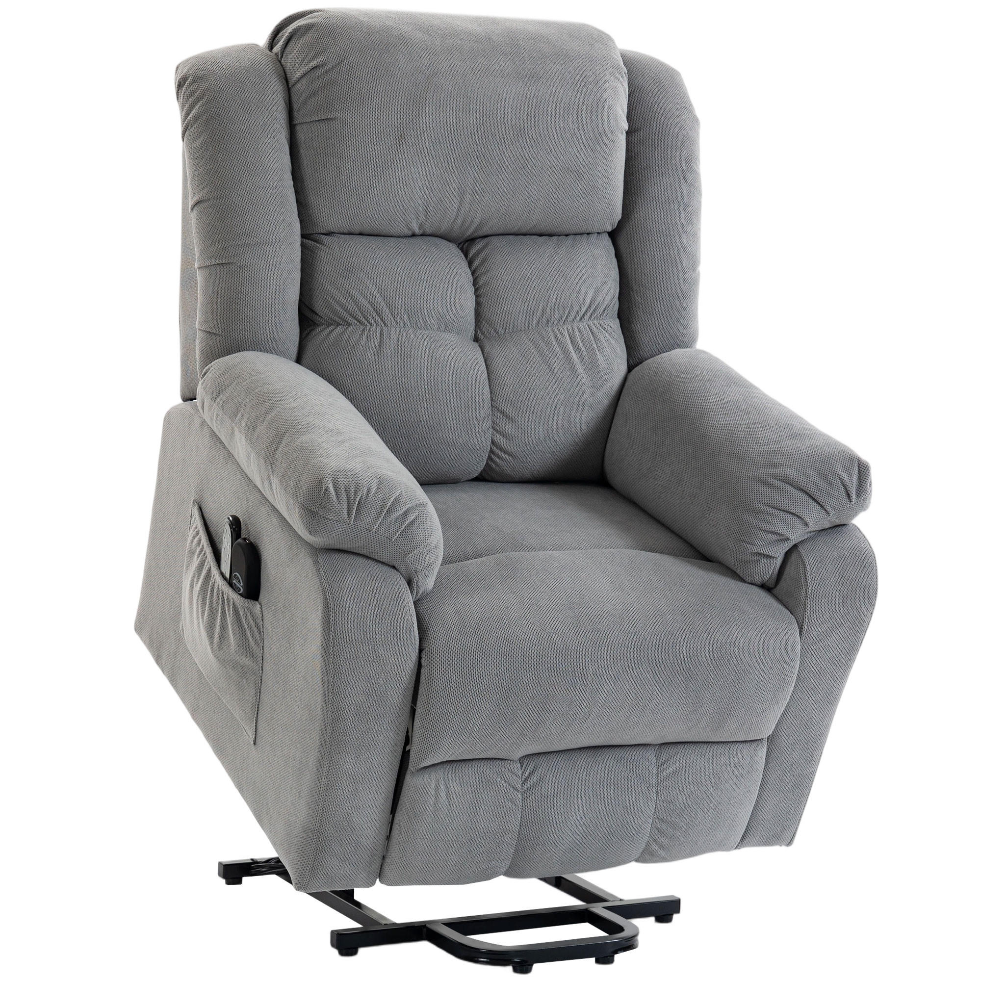 FERNSEHSESSEL-MIT-AUFSTEHHILFE Polyester Stahl Hellgrau - Hellgrau/Schwarz, Textil/Metall (92/104/102cm) - HOMCOM