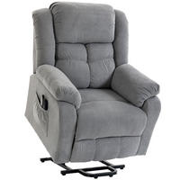 FERNSEHSESSEL mit Aufstehhilfe Polyester, Stahl Hellgrau - Hellgrau/Schwarz, Textil/Metall (92/104/102cm) - HOMCOM