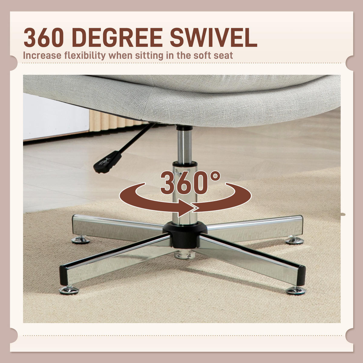 BÜROSTUHL, Gepolsterter Schneidersitz-Stuhl mit Leinenoptik, Cremeweiß - Silberfarben/Creme, Textil/Metall (65/94/65cm) - HOMCOM
