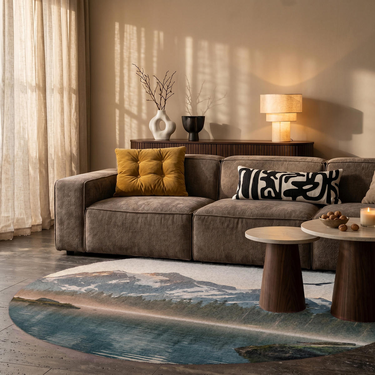 KOBERCE - Hory - Voda - Stromy - 150x150 cm - viacfarebná, textil/plast (150/0.4cm) - OnlyWow