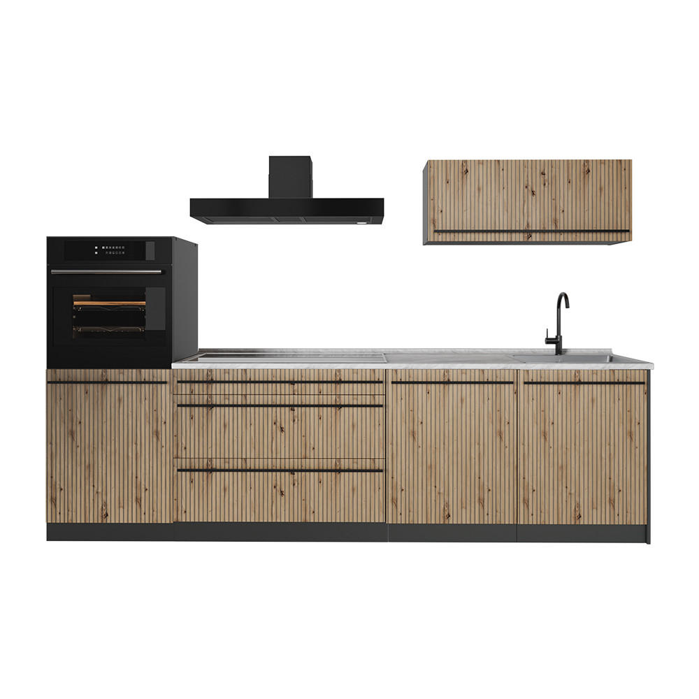 KUCHYŇSKÝ KOUT R-Line, Řemeslný dub/Antracit, 280 cm pracovná doska Mramor - antracitová/dub artisan, kompozitní dřevo (280/143/60cm) - Vicco
