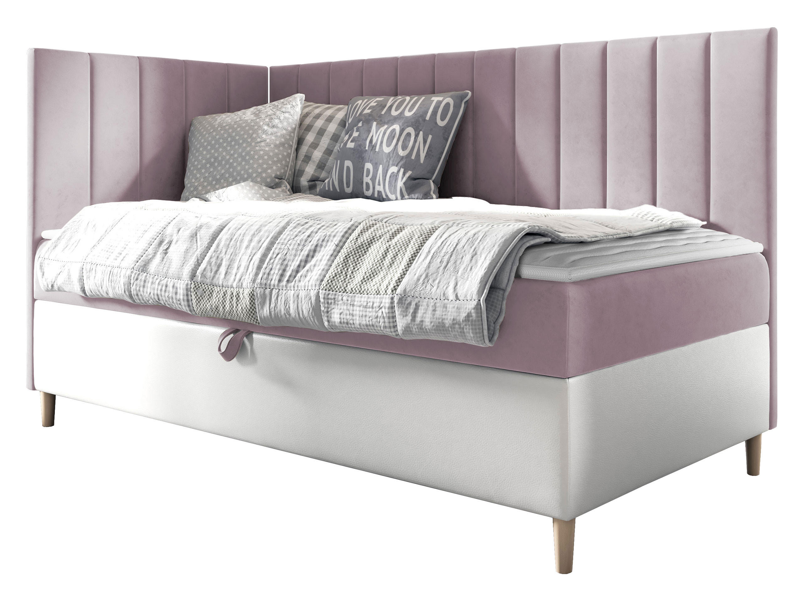 BOXBETT Maja Junior 3, Seite zum Öffnen des Bettkastens: Links - H3 - Weiß/Rosa, Holz (100/200cm) - MIRJAN24