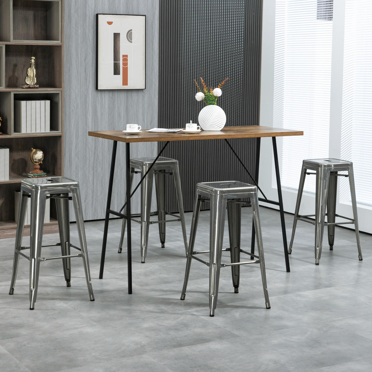 BARHOCKER 4er-Set DE-14729 industriell stapelbar mit Fußstütze Silber - Silberfarben, Metall (43/76/43cm) - ComfortXL